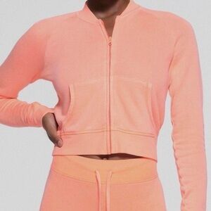 Skims neon orange terry zip sweater